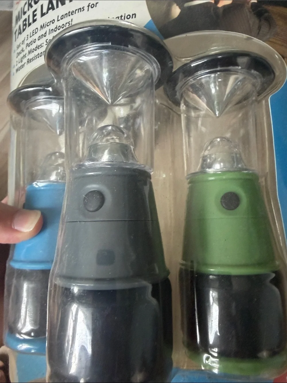 Micro LED Table Lanterns - Blue, Gray, Green - 3 Pack